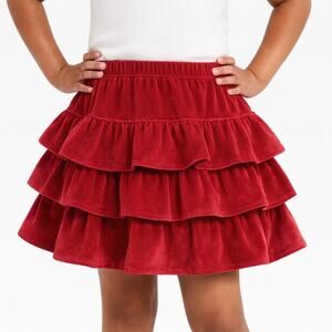Hanna Andersson Red Velour Twirl Skirt Girls Size 4 Ruffle Tiered Skirt